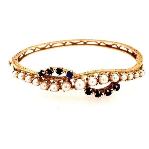 Jewelry - (#1) Antique 14k Pearls and Blue Sapphire